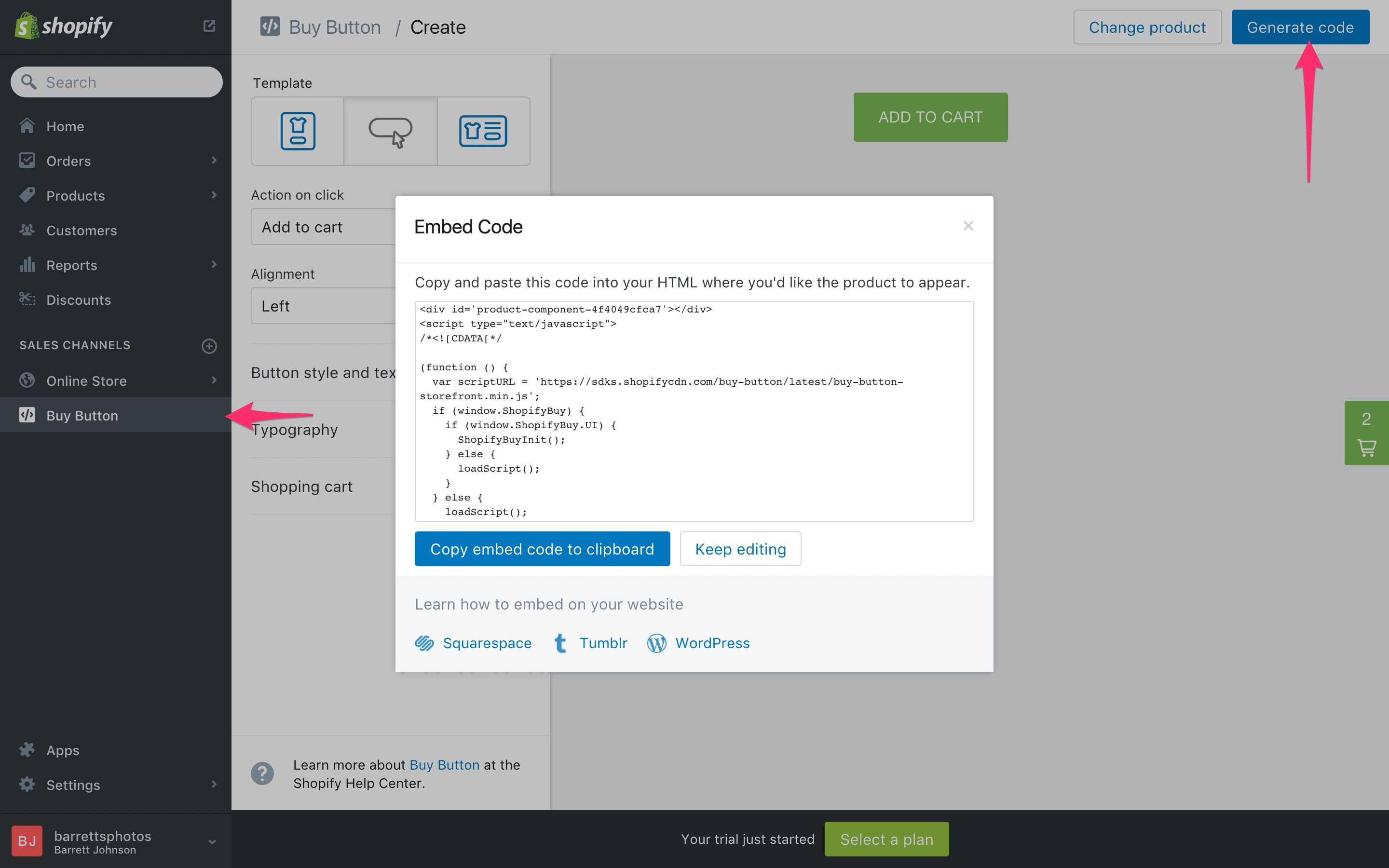 Webflow Shopify Integration - Generating embed code